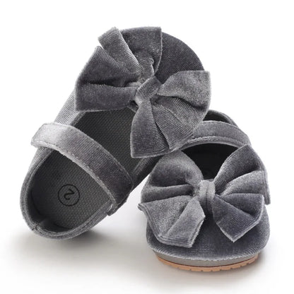 Infant Baby Girls Walkers Shoes Flats Bowknot Soft Anti-Slip Rubber Sole Newborn Shoes Anti-slip Toddler First Walkers