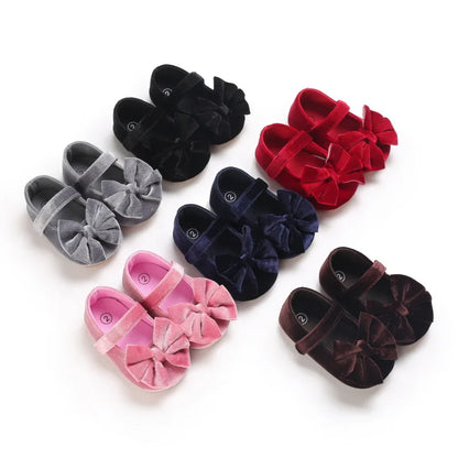 Infant Baby Girls Walkers Shoes Flats Bowknot Soft Anti-Slip Rubber Sole Newborn Shoes Anti-slip Toddler First Walkers