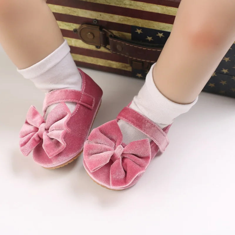 Infant Baby Girls Walkers Shoes Flats Bowknot Soft Anti-Slip Rubber Sole Newborn Shoes Anti-slip Toddler First Walkers