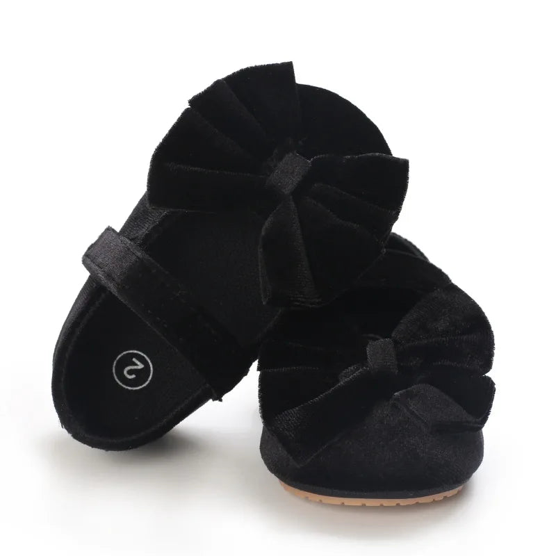 Infant Baby Girls Walkers Shoes Flats Bowknot Soft Anti-Slip Rubber Sole Newborn Shoes Anti-slip Toddler First Walkers