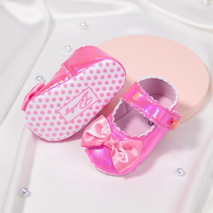 Newborn Baby Shoes Baby Boy Girl Shoes Girl Classic Bowknot Rubber Sole Anti-slip PU Dress Shoes First Walker Toddler Crib Shoes