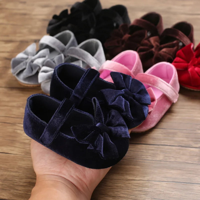 Infant Baby Girls Walkers Shoes Flats Bowknot Soft Anti-Slip Rubber Sole Newborn Shoes Anti-slip Toddler First Walkers