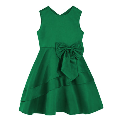 Flower Girl Dress for Kid Wedding Junior Bridesmaid Communion Party Pageant Sleeveless Big Bowknot Decor Satin A-Line Dresses