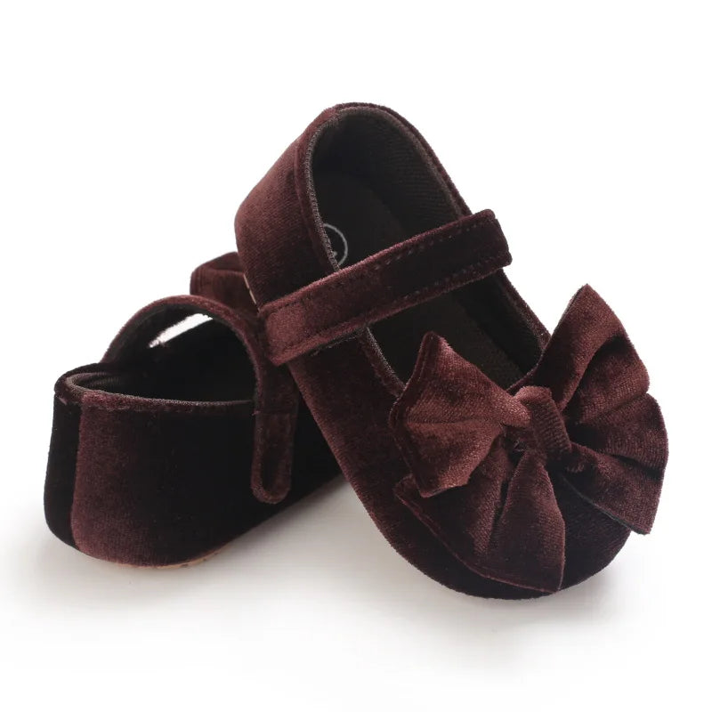 Infant Baby Girls Walkers Shoes Flats Bowknot Soft Anti-Slip Rubber Sole Newborn Shoes Anti-slip Toddler First Walkers