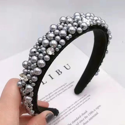 Women Girls Baroque  Pearl Glass Beads  Rhinestone Hairband Headband Adult Hair Accessories