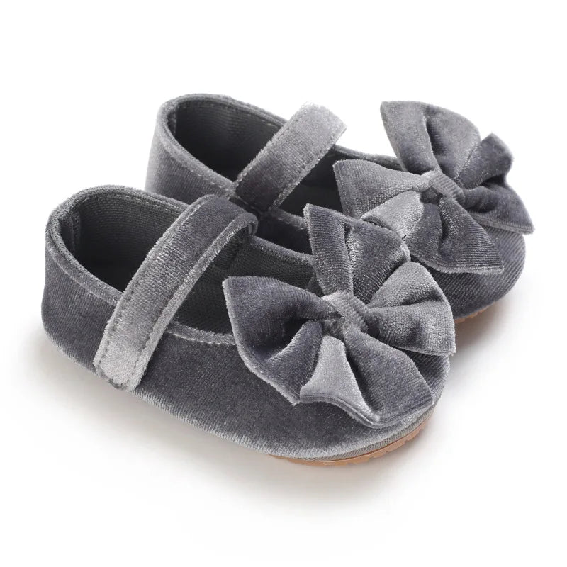 Infant Baby Girls Walkers Shoes Flats Bowknot Soft Anti-Slip Rubber Sole Newborn Shoes Anti-slip Toddler First Walkers