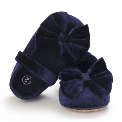 Infant Baby Girls Walkers Shoes Flats Bowknot Soft Anti-Slip Rubber Sole Newborn Shoes Anti-slip Toddler First Walkers