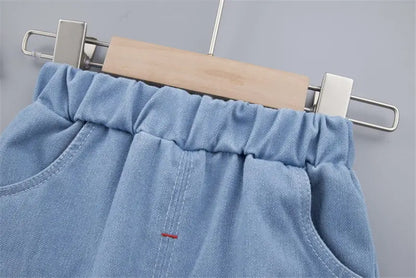 New Summer Kids Boys Denim Clothing Children Casual Short Sleeve Shirt Shorts 2Pcs/sets Kids Sportswear Toddler Fashion Clothes