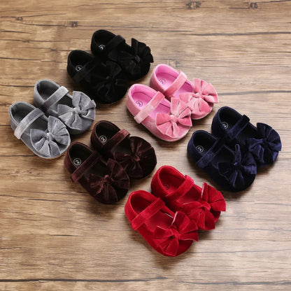 Infant Baby Girls Walkers Shoes Flats Bowknot Soft Anti-Slip Rubber Sole Newborn Shoes Anti-slip Toddler First Walkers