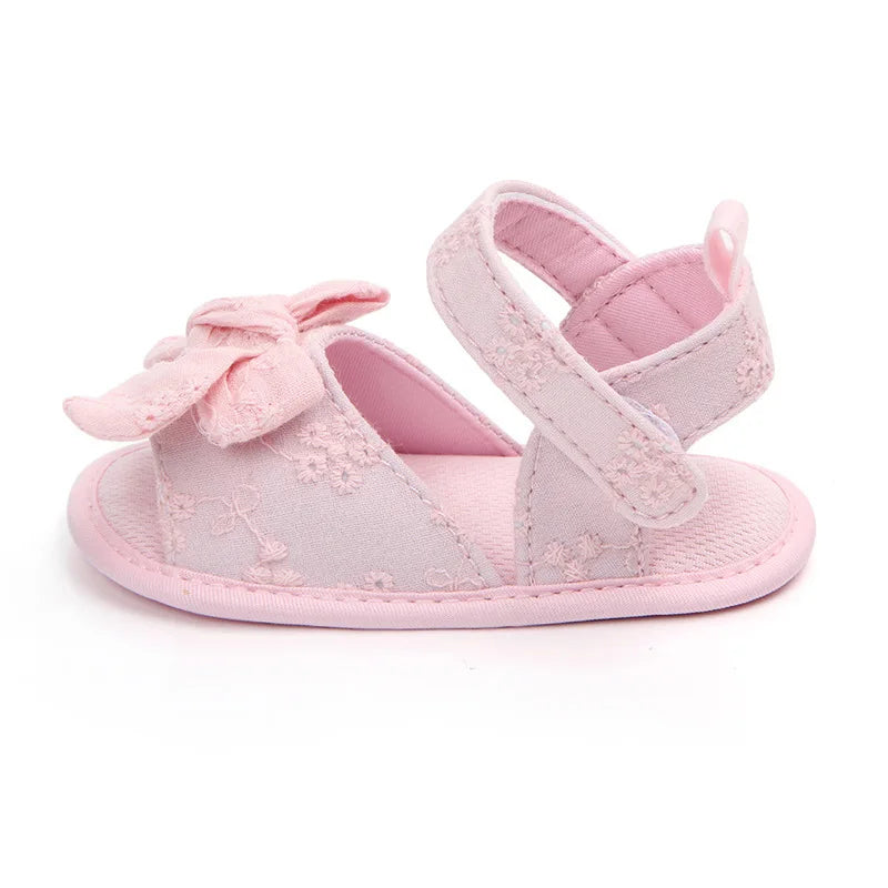 Summer Baby Girl Sandals Solid Color Cute Lace Bows Newborn Shoes Soft Cotton Non-slip Soled Princess Toddler Girl Sandals Kids