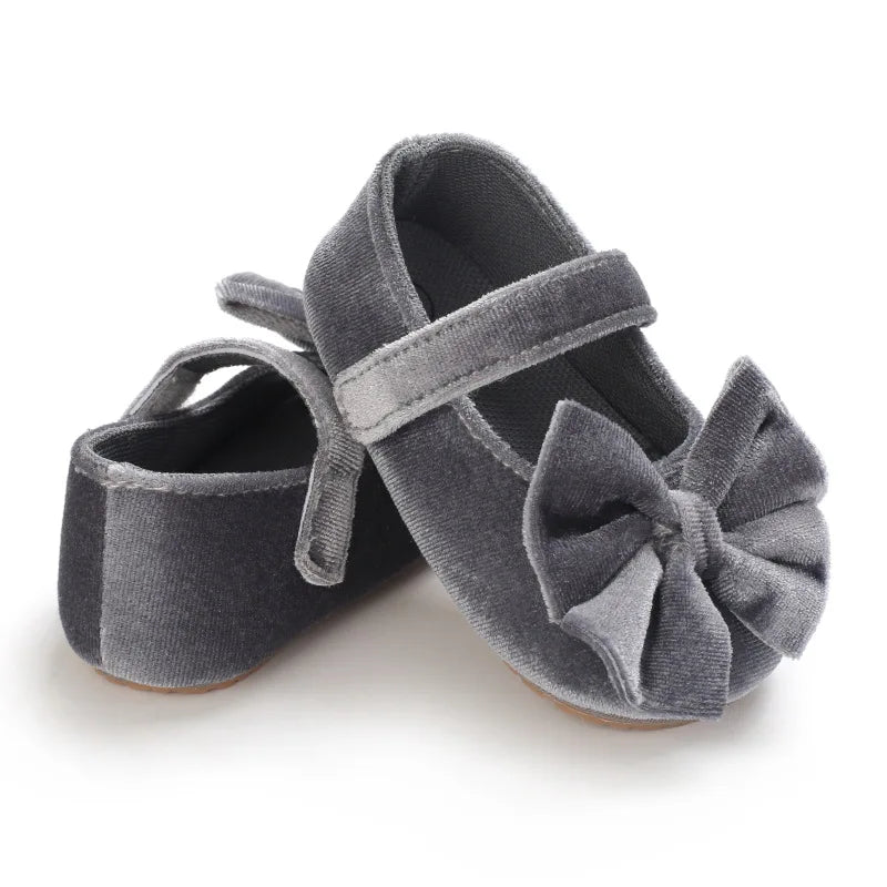 Infant Baby Girls Walkers Shoes Flats Bowknot Soft Anti-Slip Rubber Sole Newborn Shoes Anti-slip Toddler First Walkers