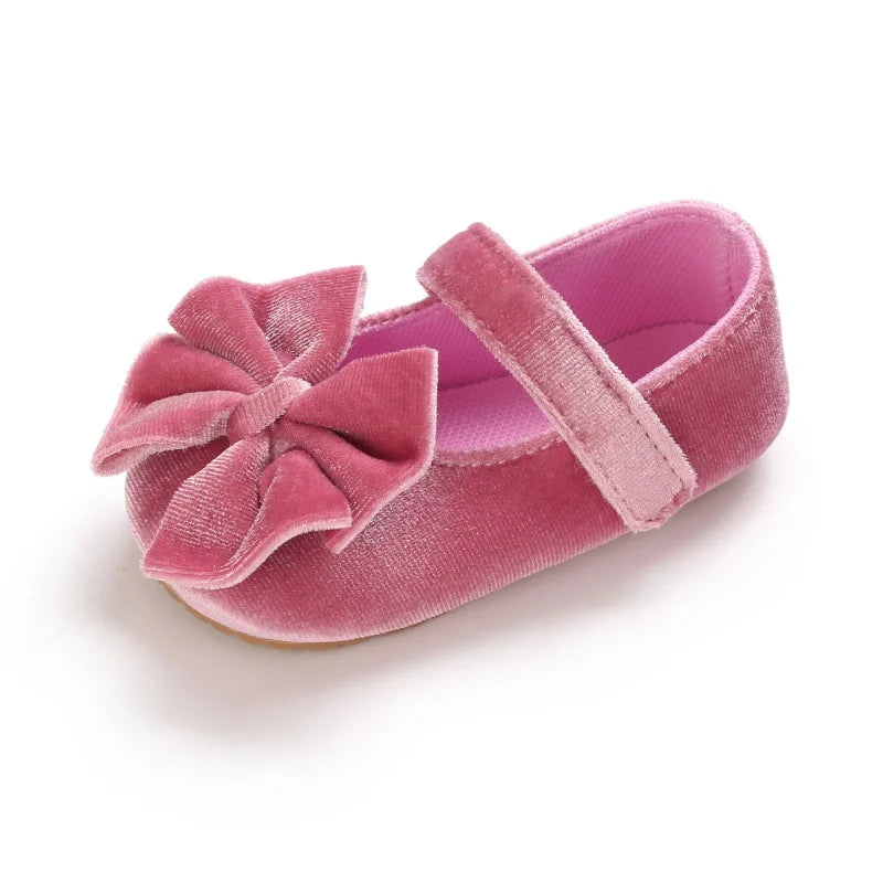 Infant Baby Girls Walkers Shoes Flats Bowknot Soft Anti-Slip Rubber Sole Newborn Shoes Anti-slip Toddler First Walkers
