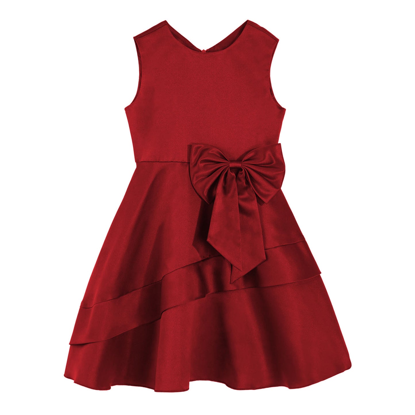 Flower Girl Dress for Kid Wedding Junior Bridesmaid Communion Party Pageant Sleeveless Big Bowknot Decor Satin A-Line Dresses