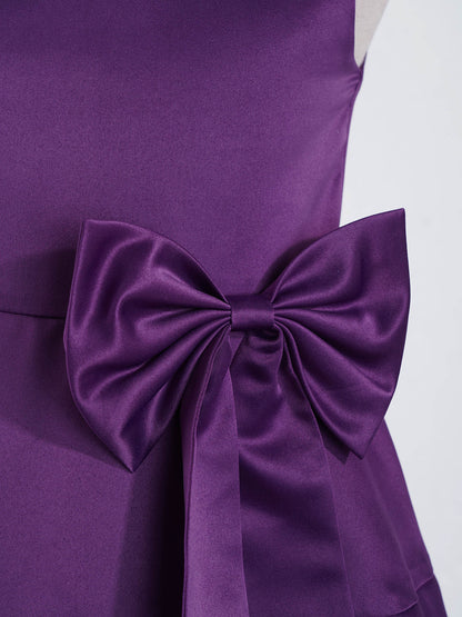 Flower Girl Dress for Kid Wedding Junior Bridesmaid Communion Party Pageant Sleeveless Big Bowknot Decor Satin A-Line Dresses