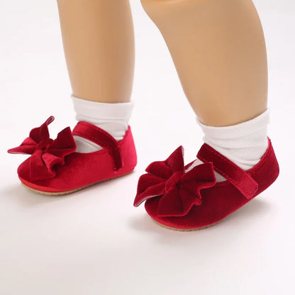 Infant Baby Girls Walkers Shoes Flats Bowknot Soft Anti-Slip Rubber Sole Newborn Shoes Anti-slip Toddler First Walkers