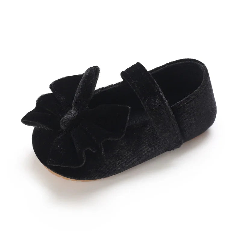 Infant Baby Girls Walkers Shoes Flats Bowknot Soft Anti-Slip Rubber Sole Newborn Shoes Anti-slip Toddler First Walkers