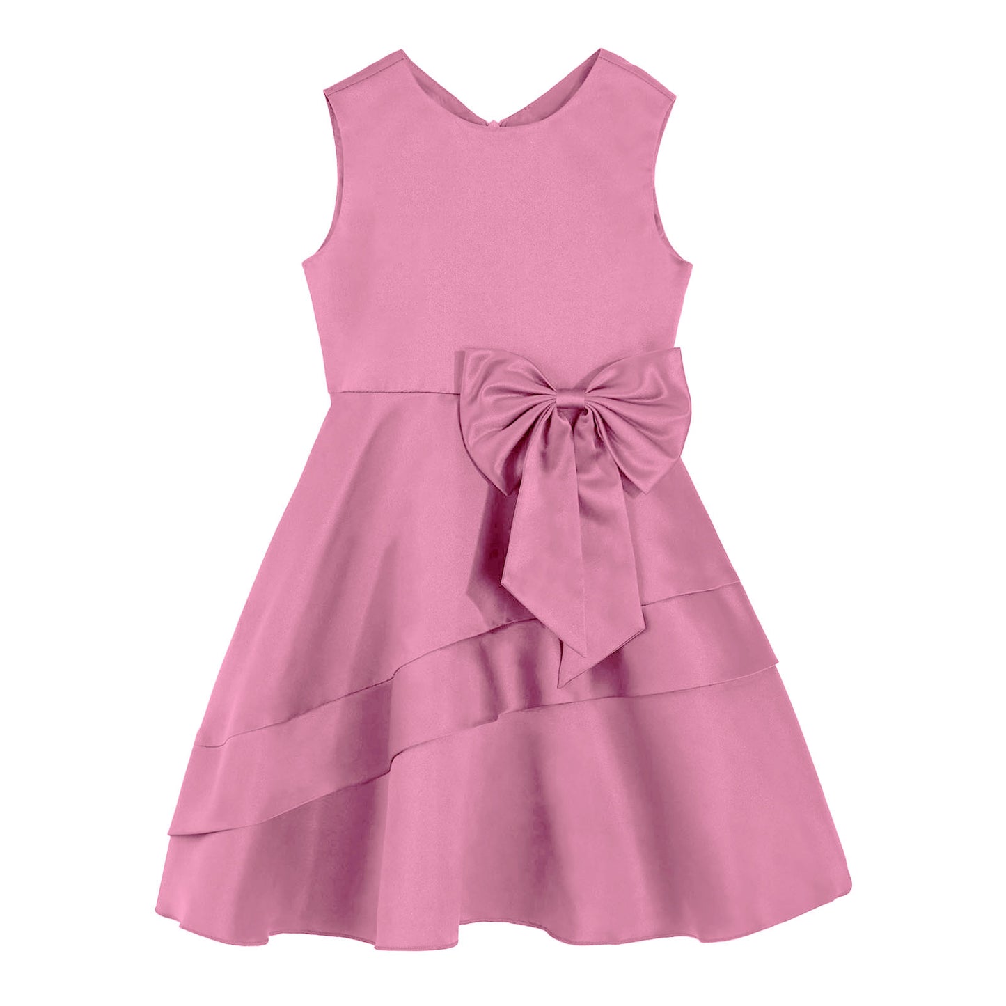 Flower Girl Dress for Kid Wedding Junior Bridesmaid Communion Party Pageant Sleeveless Big Bowknot Decor Satin A-Line Dresses