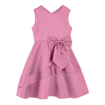 Flower Girl Dress for Kid Wedding Junior Bridesmaid Communion Party Pageant Sleeveless Big Bowknot Decor Satin A-Line Dresses