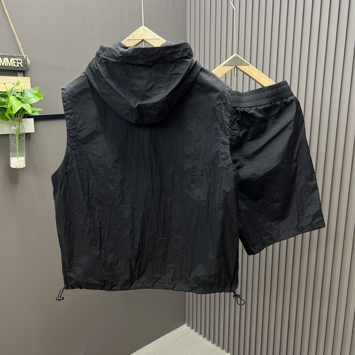 Casual Hooded Vest Suit Men's Summer Workwear Thin Loose
