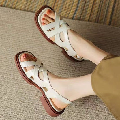 Women's Patent Leather Low Heel Square Toe Beach Sandals  (Available)