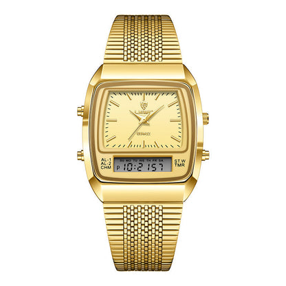 Business Casual Mesh Belt Waterproof Double Display Electronic Quartz Watch