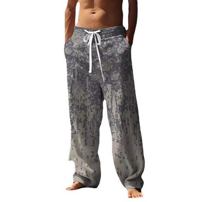 Autumn Men's Health Cloth Straight-leg Pants 3D Digital Vintage Print Ethnic Style Baggy Pant  (Available)