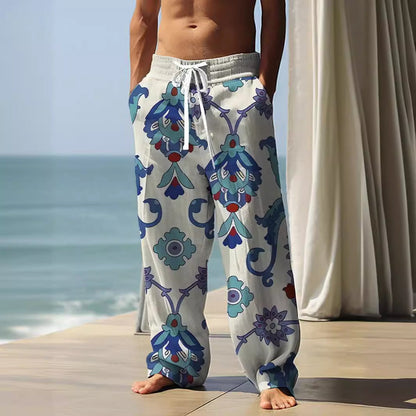 Autumn Men's Health Cloth Straight-leg Pants 3D Digital Vintage Print Ethnic Style Baggy Pant  (Available)
