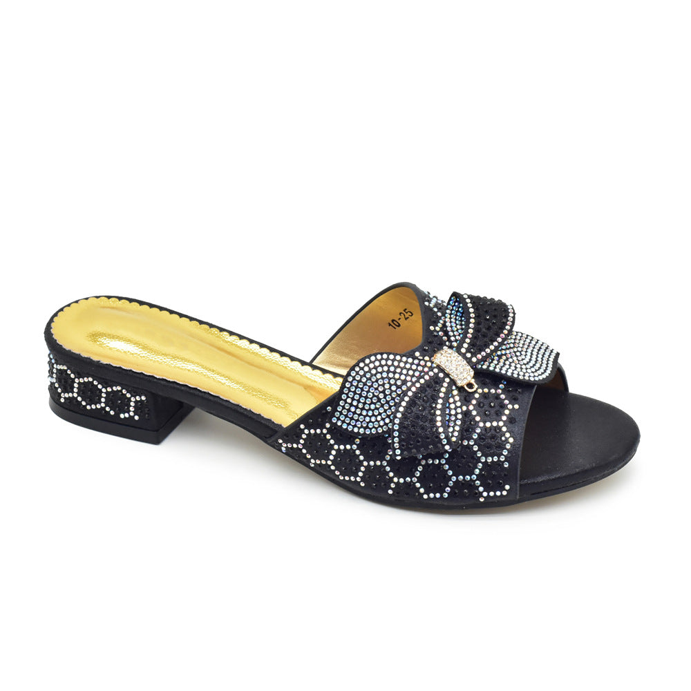 Bowknot Rhinestone Daily Low-top Sandals Casual (Available)