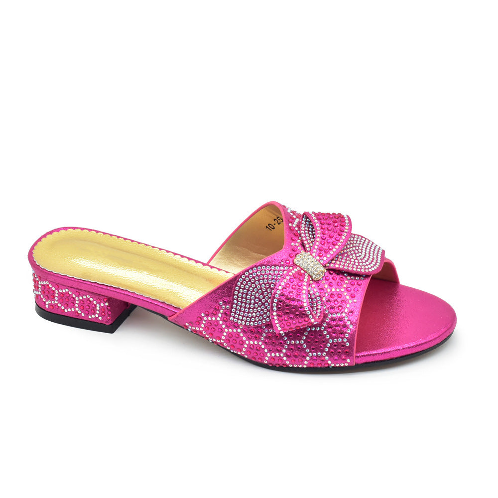 Bowknot Rhinestone Daily Low-top Sandals Casual (Available)
