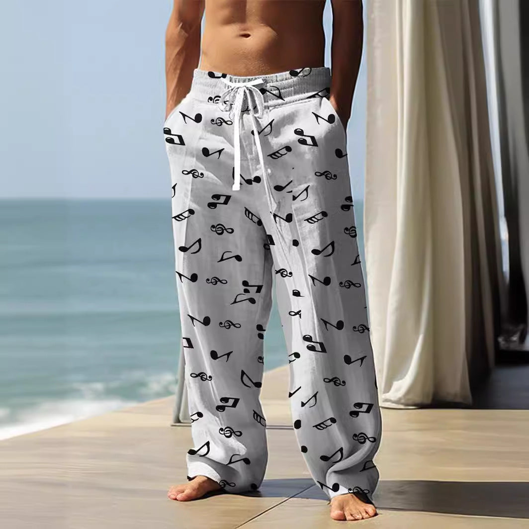 Autumn Men's Health Cloth Straight-leg Pants 3D Digital Vintage Print Ethnic Style Baggy Pant  (Available)