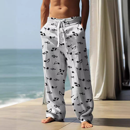 Autumn Men's Health Cloth Straight-leg Pants 3D Digital Vintage Print Ethnic Style Baggy Pant  (Available)