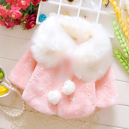 New Baby Girl Winter Coat Cloak Fur Collar Warm Thick Velvet Children's Clothes Kids (Available)