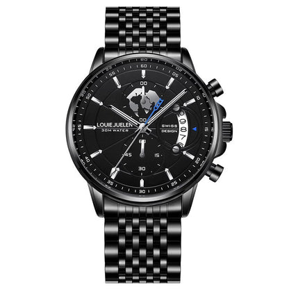 Business Three-eye Timing Leather Luminous Watch Steel Band