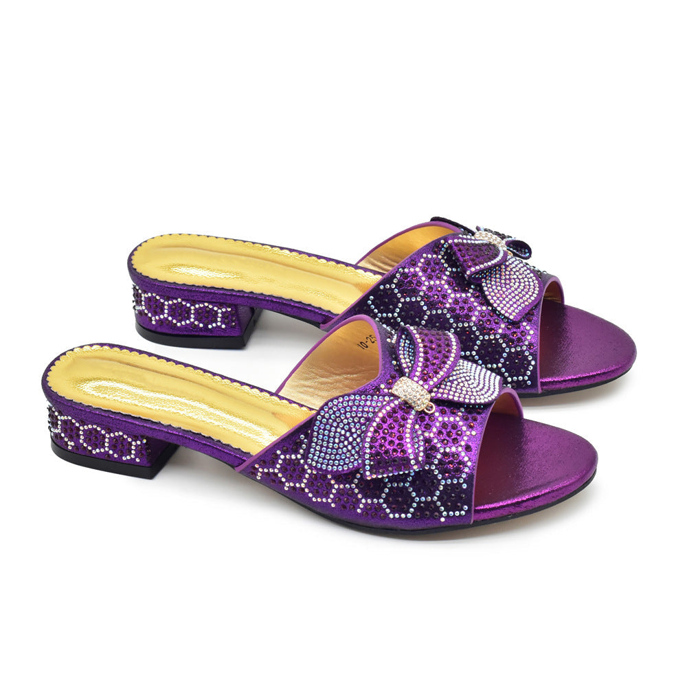 Bowknot Rhinestone Daily Low-top Sandals Casual (Available)