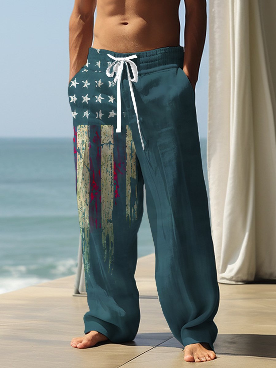 Autumn Men's Health Cloth Straight-leg Pants 3D Digital Vintage Print Ethnic Style Baggy Pant  (Available)