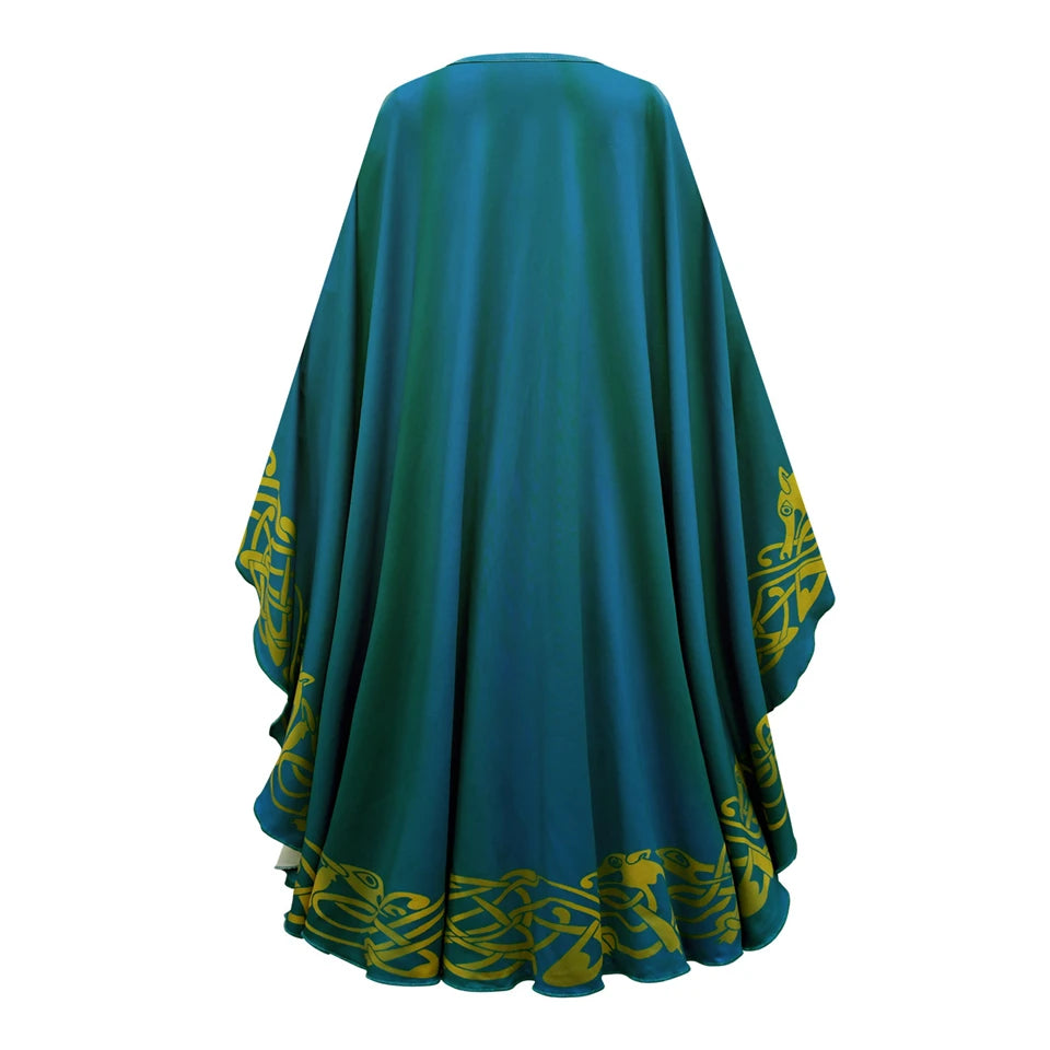 New Cartoon Movie Girls Princess Merida Dress Halloween Brave Princess Costume Children Green Velvet Long Sleeve Vintage Clothes