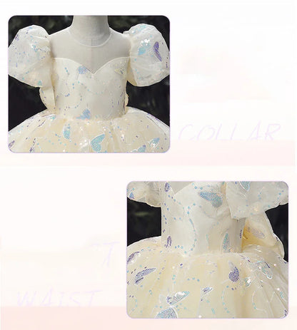 Kids Birthday Party Dress for Girls Children Princess White Wedding Formal Occasion Dresses Elegant Evening Luxury Gown Pageant