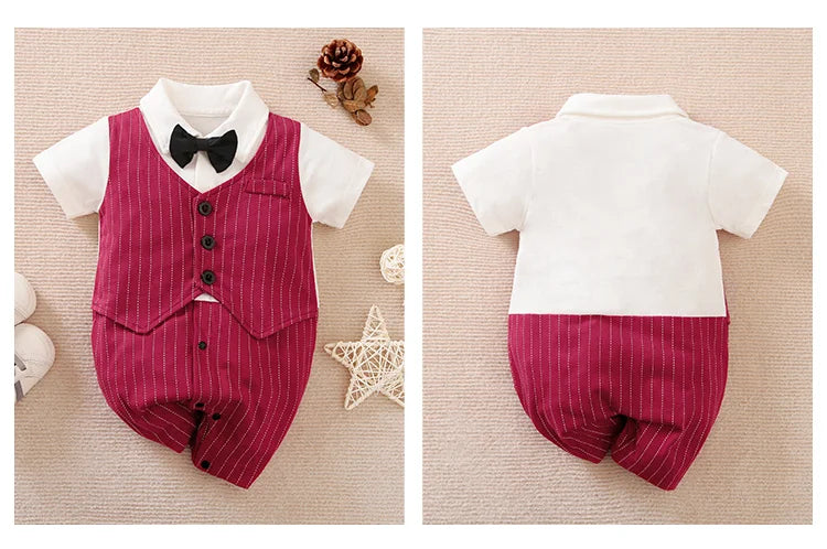Newborn Clothing Handsome Gentleman Party Dress CottonComfortable AndSoft Summer Boys And Girls 0-18m Short Sleeve Baby Bodysuit