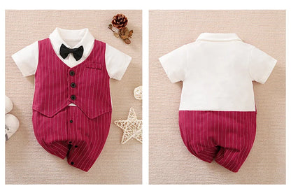 Newborn Clothing Handsome Gentleman Party Dress CottonComfortable AndSoft Summer Boys And Girls 0-18m Short Sleeve Baby Bodysuit