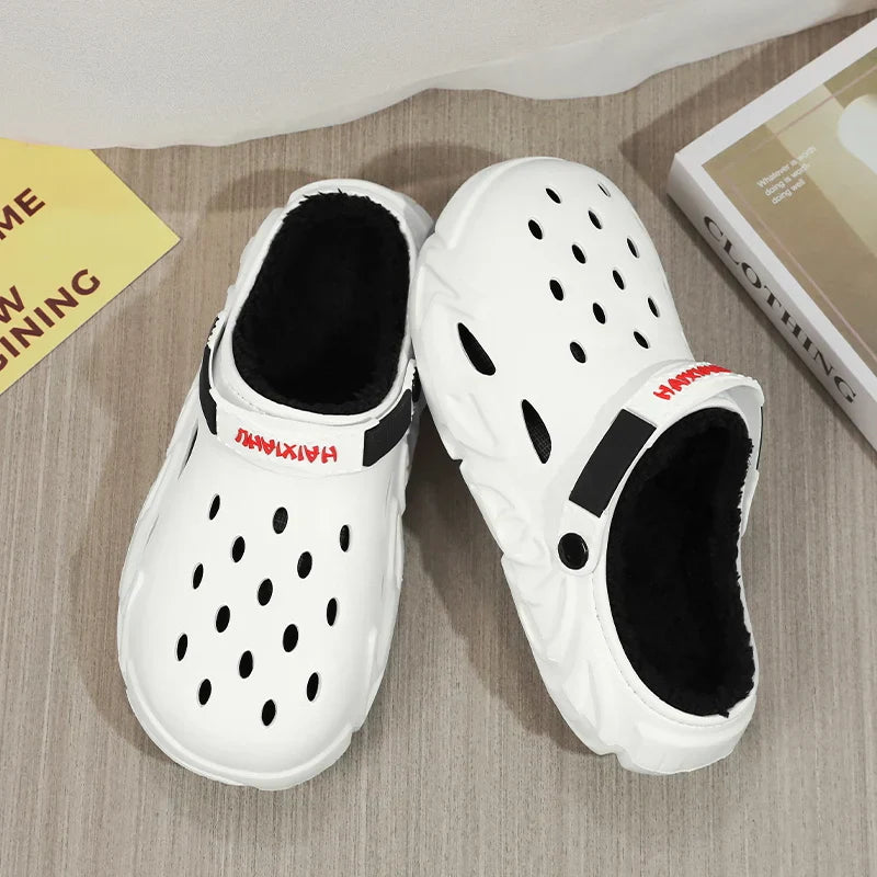 Winter Warm Home Slippers Men Waterproof Fur Clogs Slippers Garden Slippers Fuzzy Plush Slippers Bedroom Shoe For Indoor Outdoor (Available)