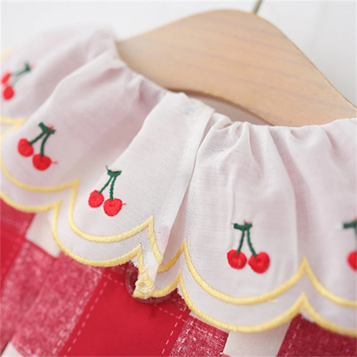 Baby Girl Dresses Summer New Short Sleeved Girl Clothes Plaid Lapel Sweet Cherry Print Casual Dresses For Girls