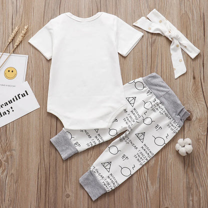 Newborn Baby Boy Girl Clothes Sets Summer Cotton Romper+Pants+Hat Toddler Kids Tops+Trousers+Headband 3 PCS Children's Clothing
