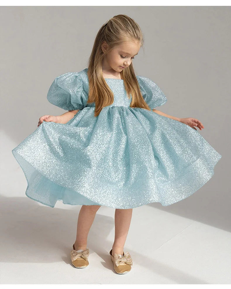 Elegant Puffy Luxury Girls Party Dresses Bowknot Evening Dress Flower Girl Princess Dress For Weddings Solid Bridesmaid Costume