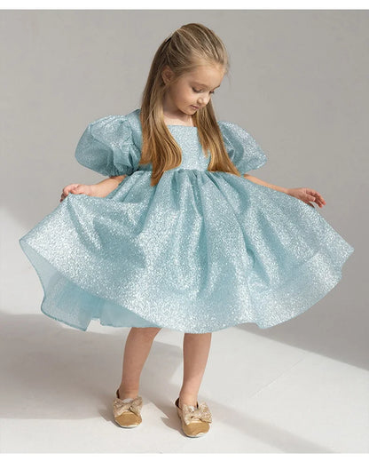Elegant Puffy Luxury Girls Party Dresses Bowknot Evening Dress Flower Girl Princess Dress For Weddings Solid Bridesmaid Costume
