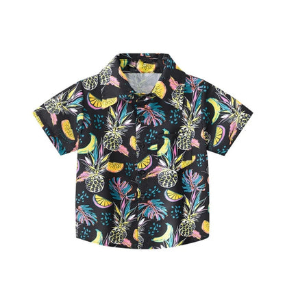 Summer Boys Shirt Hawaiian Beach Graphic Print Children's Blouse Casual Short Sleeve Holiday Lapel Top Girl Blouse Kids Clothes