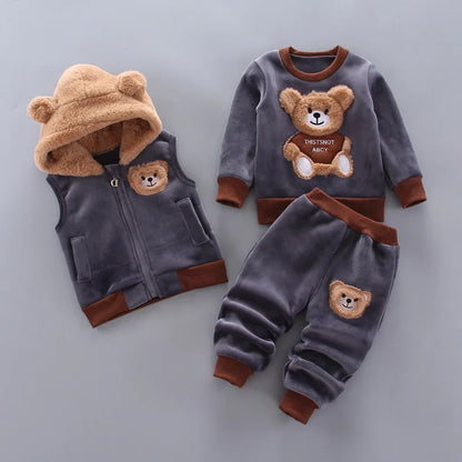 Winter Baby Boys Clothing Sets 2024 Cartoon Toddler Boys Girls Warm Hooded Coats Pants Suit Kids Thick Tracksuit Clothes Set (Stock)