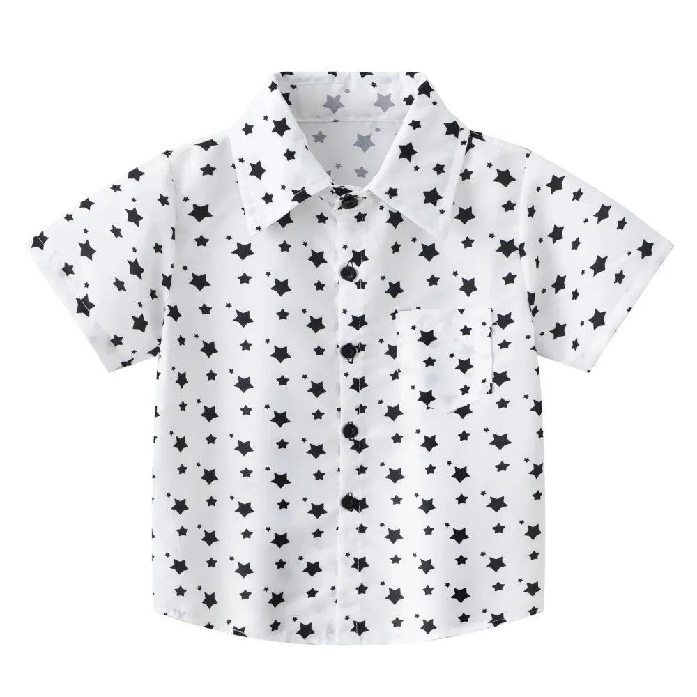 Summer Boys Shirt Hawaiian Beach Graphic Print Children's Blouse Casual Short Sleeve Holiday Lapel Top Girl Blouse Kids Clothes