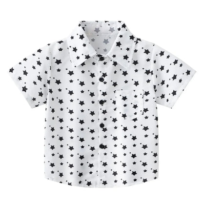 Summer Boys Shirt Hawaiian Beach Graphic Print Children's Blouse Casual Short Sleeve Holiday Lapel Top Girl Blouse Kids Clothes