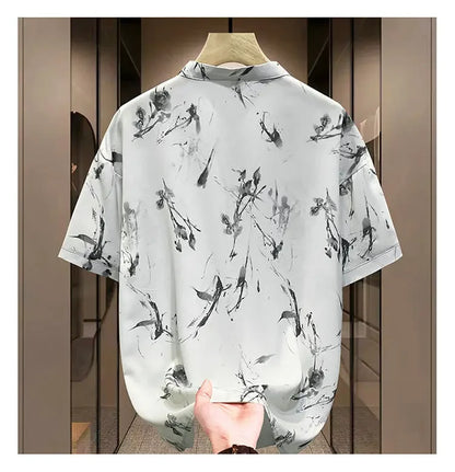 New Chinese Short-sleeved Men Trendy Versatile T-shirt in Summer Retro Stand Collar Thin Fashion Pullover (Available)