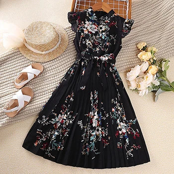 Girls Dress Summer 4-12 Years Flowers Sleeveless Fashion Elegant Little Princess Dress Birthday Dance Party Gifts Kids Clothes